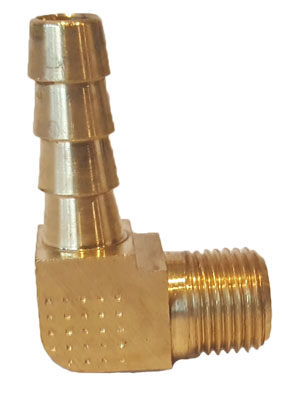 1/8" Brass Hose Barb 90 Degree Elbow MPT X 1/4" Hose Barb Connector